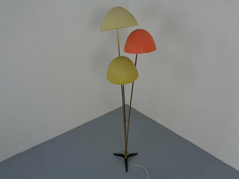 Italian Glass Fiber & Brass Floor Lamp, 1950s photo for sale