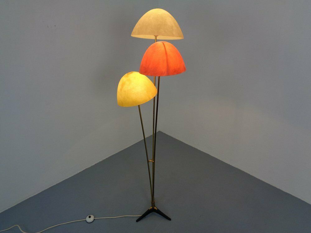 Italian Glass Fiber & Brass Floor Lamp, 1950s photo Lighting