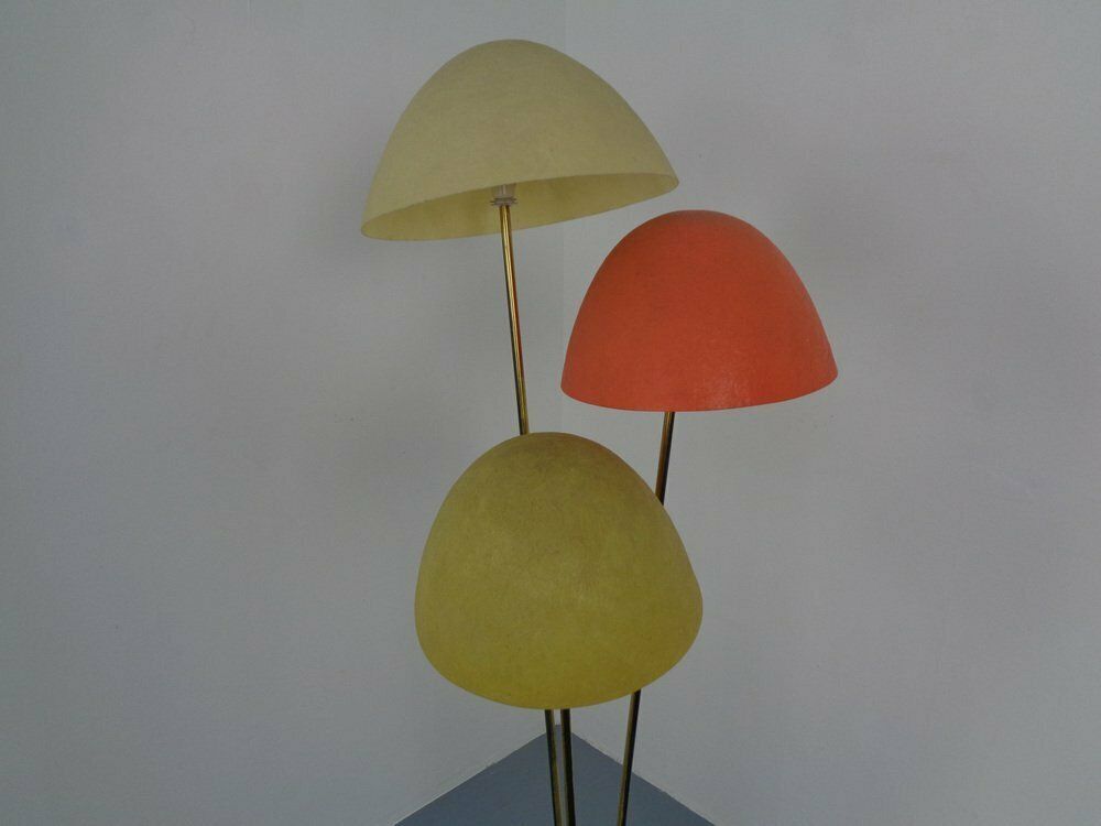 photo furniture Italian Glass Fiber & Brass Floor Lamp, 1950s