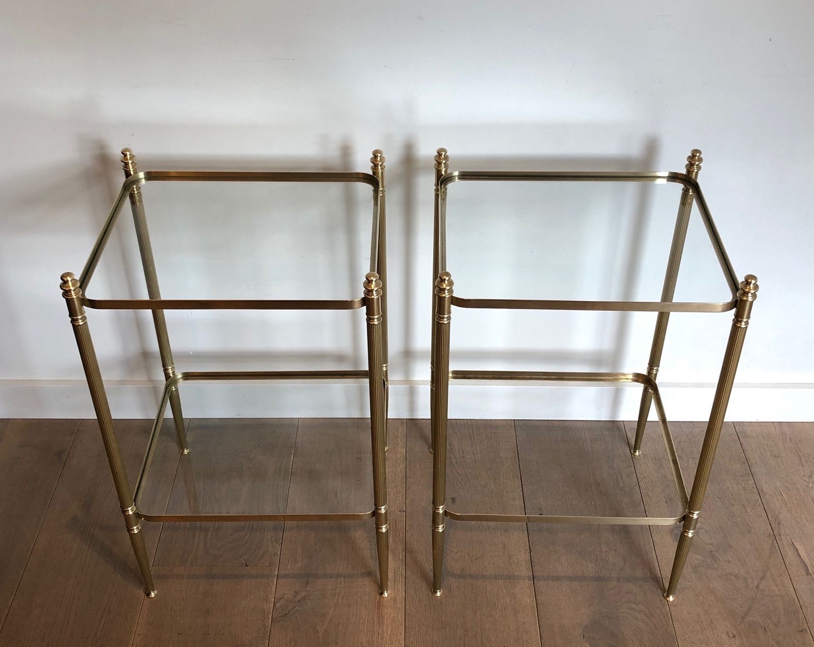 Pair Of Neoclassical Style Brass Side Tables In The Style Of Maison Jansen photo furniture