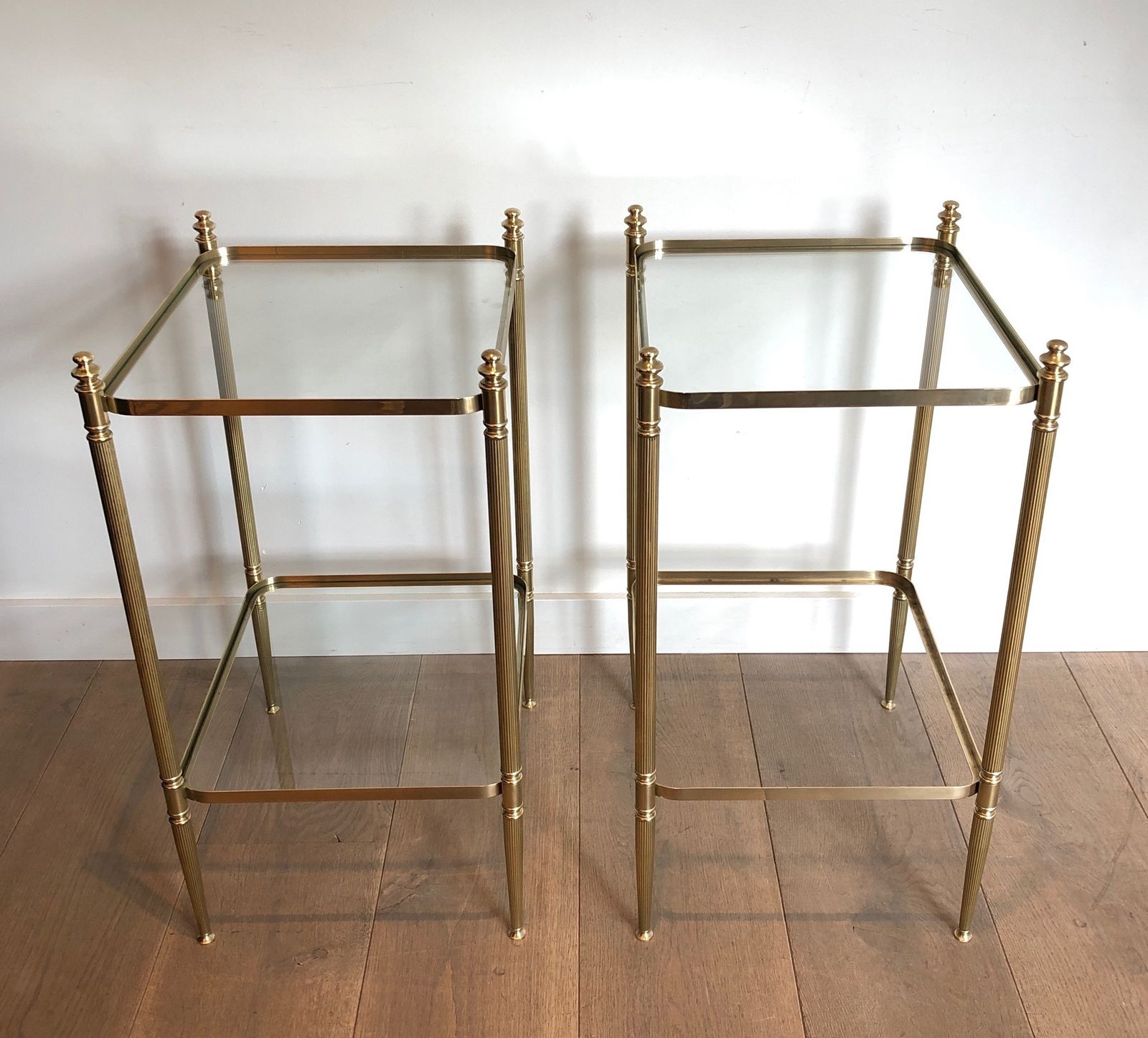 Pair Of Neoclassical Style Brass Side Tables In The Style Of Maison Jansen photo Furniture