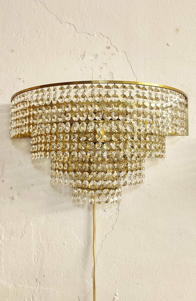 Crystal Wall Lamps. France, 1970s. Set Of 2 photo for sale
