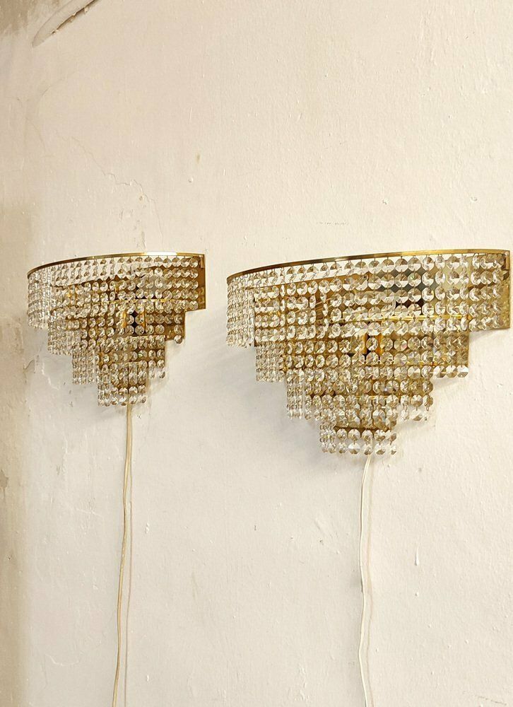 Crystal Wall Lamps. France, 1970s. Set Of 2 photo Lighting