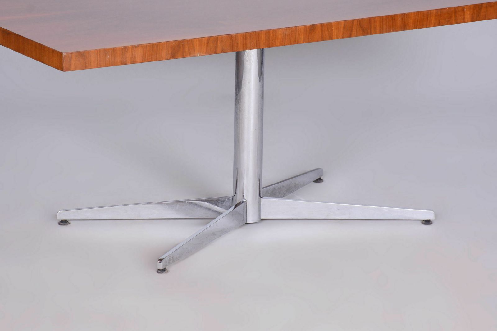 Restored Mid Century Walnut Coffee Table, Chrome Plated Steel, Revived Polish, Czechia, 1960s photo 750.0