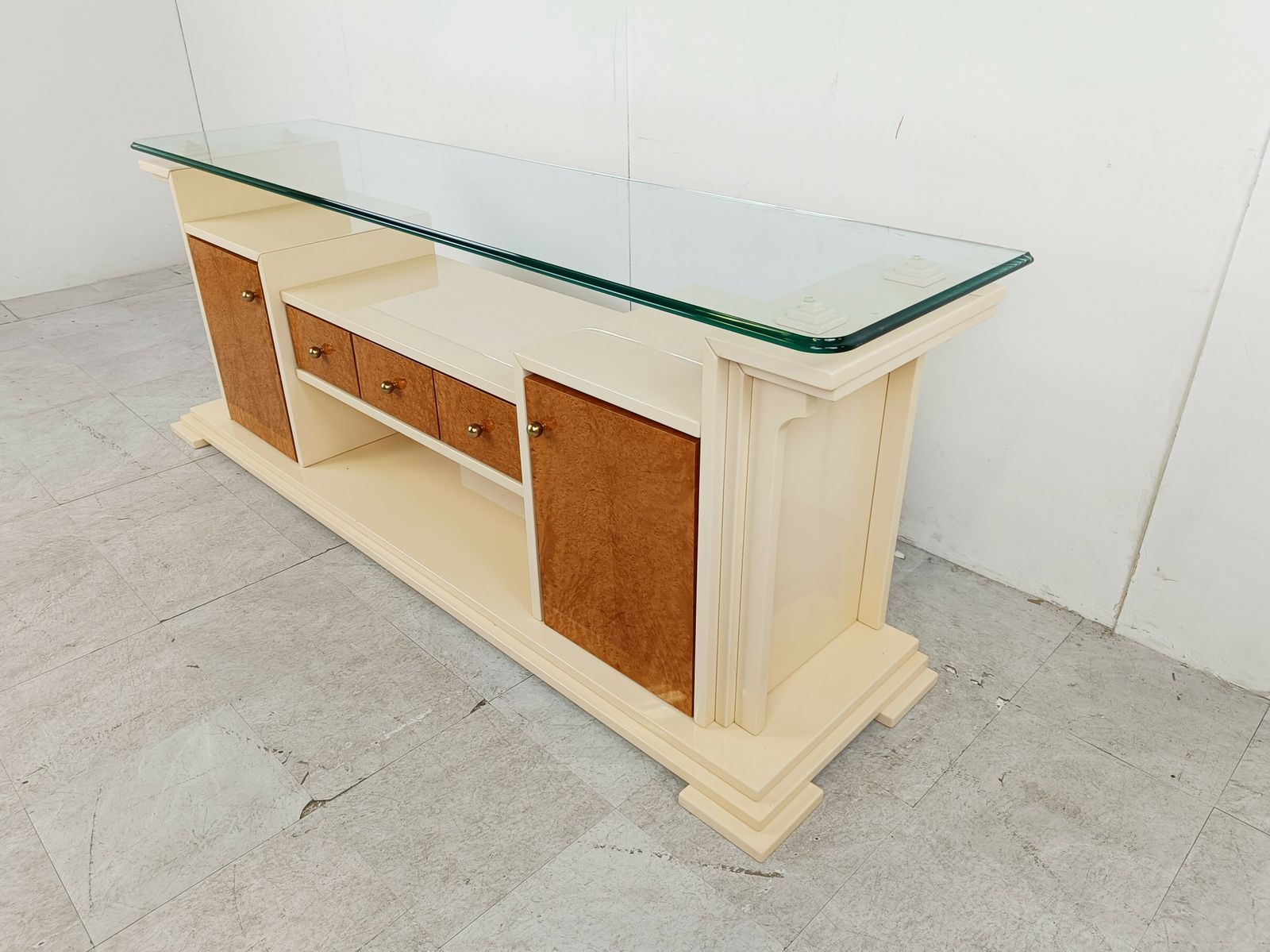 Vintage Lacquer And Burl Wood Credenza, 1980s photo vinterior