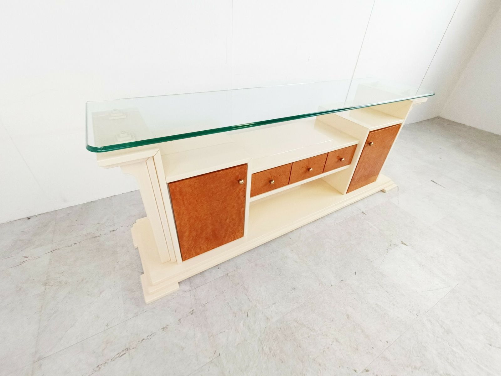 Vintage Lacquer And Burl Wood Credenza, 1980s photo buy