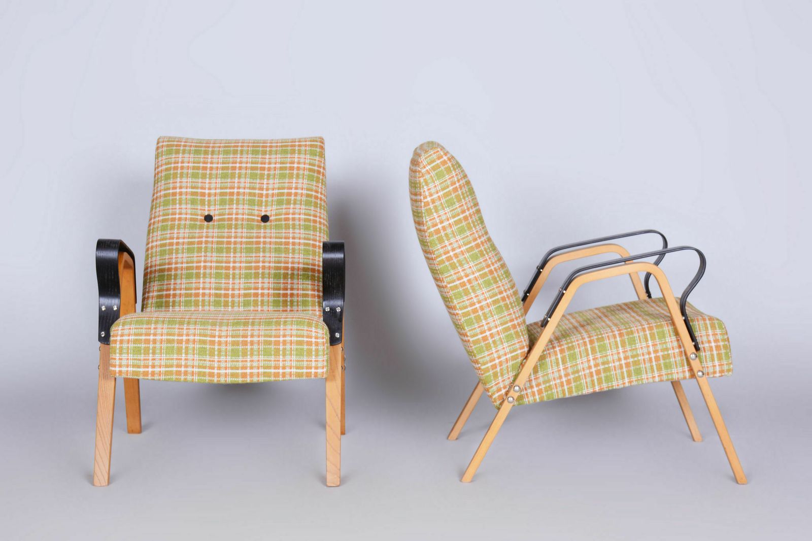 Pair Of Restored Mid Century Oak Armchairs By Tatra Pravenec, Czechia, 1950s photo for sale