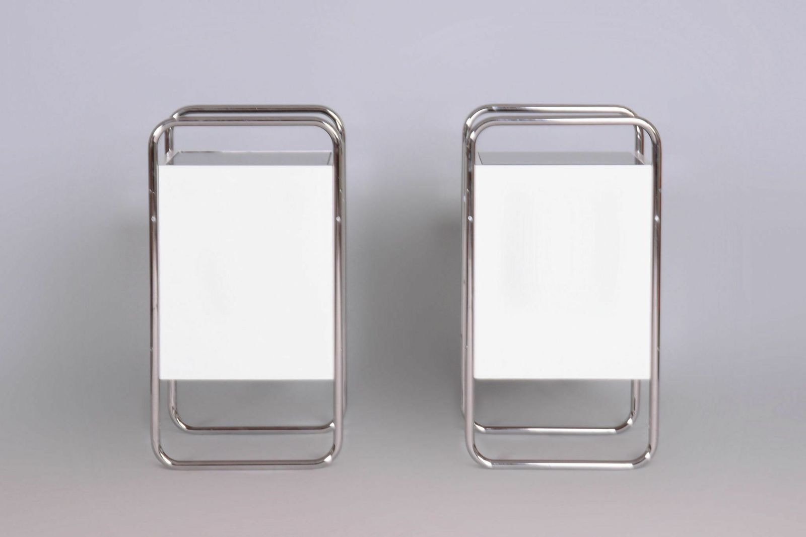 Restored Bauhaus Pair Of Bedside Tables, Vichr A Spol, Chrome, Czechia, 1930s photo Furniture