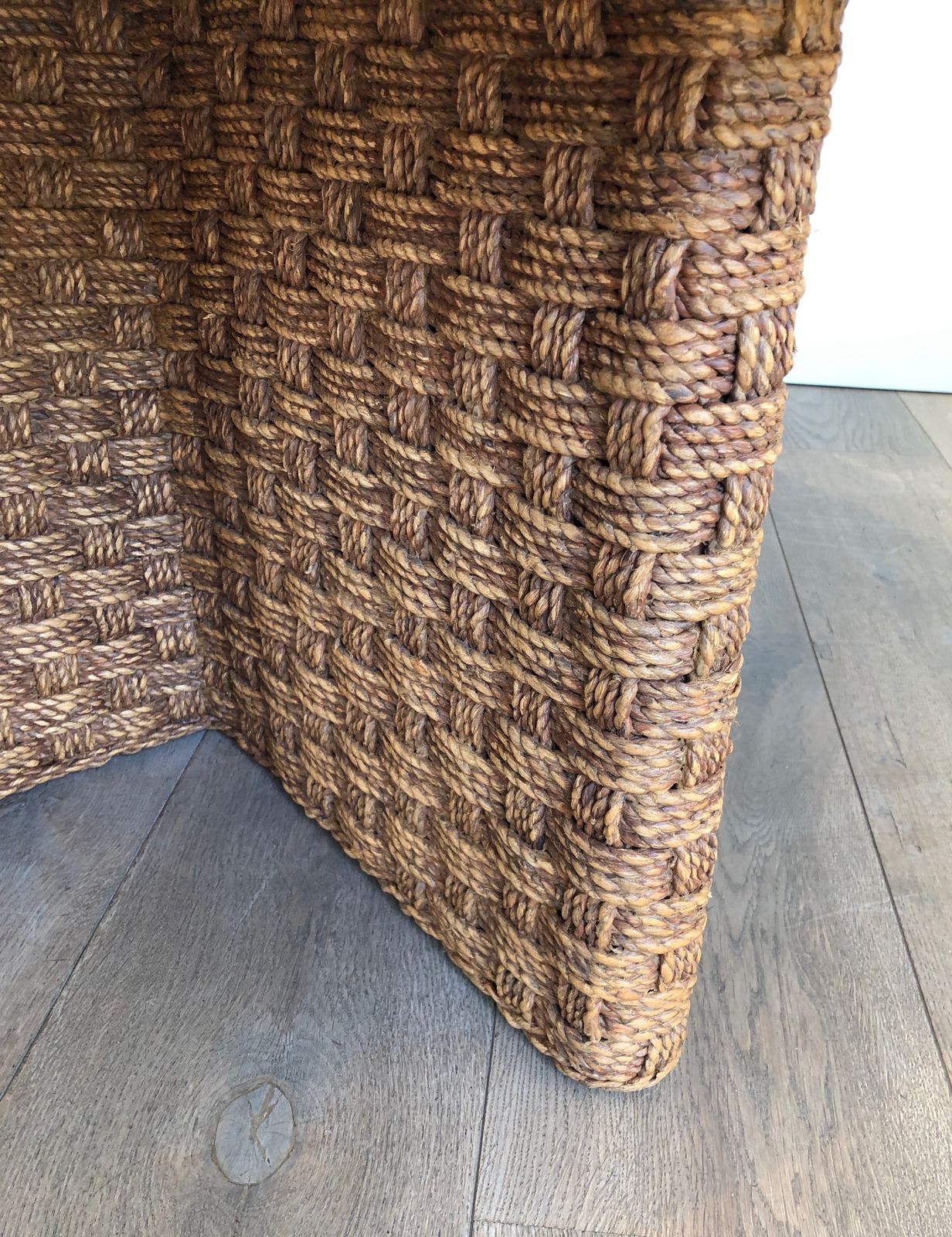 Important Round Coffee Table In Rope And Wood In The Taste Of Audoux Minet photo vintage