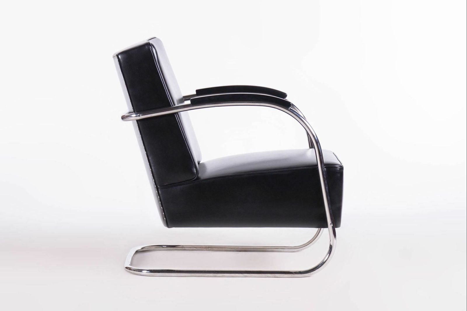 Restored Bauhaus Pair Of Black Armchairs, Mücke   Melder, High Quality Leather, Czechia, 1930s photo buy