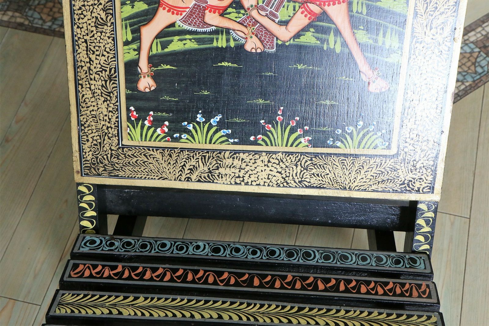 Vintage Indian Decorative Low Chair Hand Painted Rajasthani Art Late 20th Century photo buy