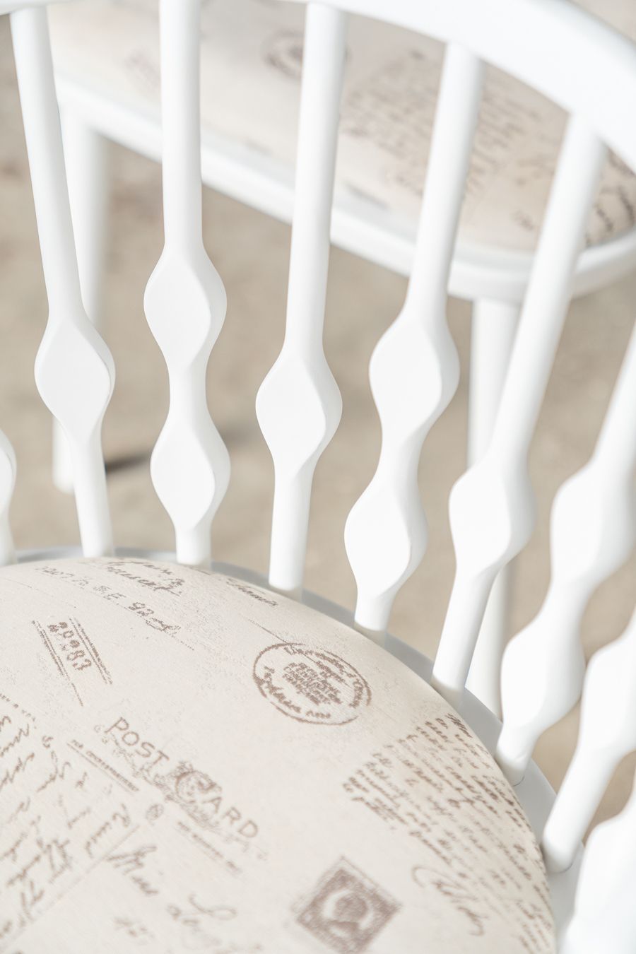 Matt White Painted Beech Chair With Upholstered Seat With 1970 Fabric, Set Of 6 photo vinterior