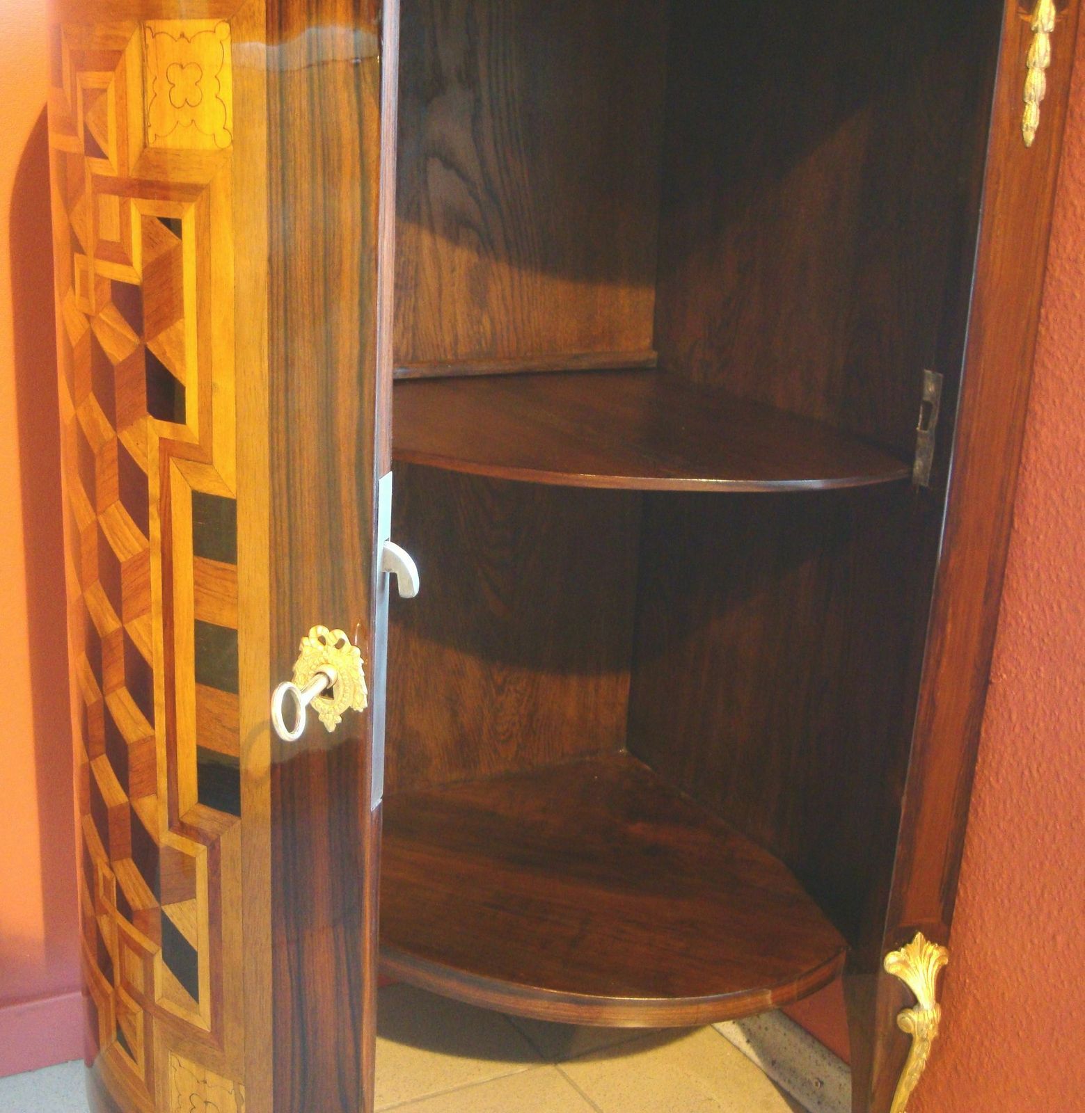 Corner Cabinet With Intarsia, Europe, Late 18th Century, Oak With Walnut Veneer, Marble, Gilt Bronze, 82.5x39x39 Cm photo 3682.0