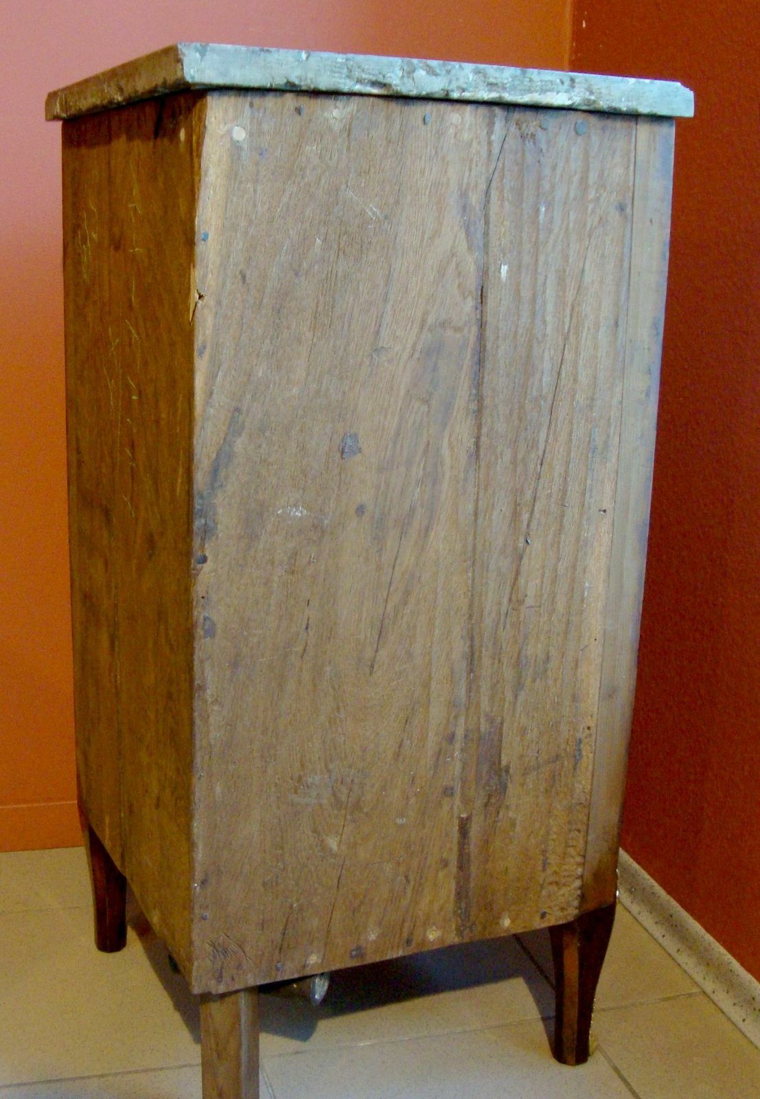 Corner Cabinet With Intarsia, Europe, Late 18th Century, Oak With Walnut Veneer, Marble, Gilt Bronze, 82.5x39x39 Cm photo vinterior