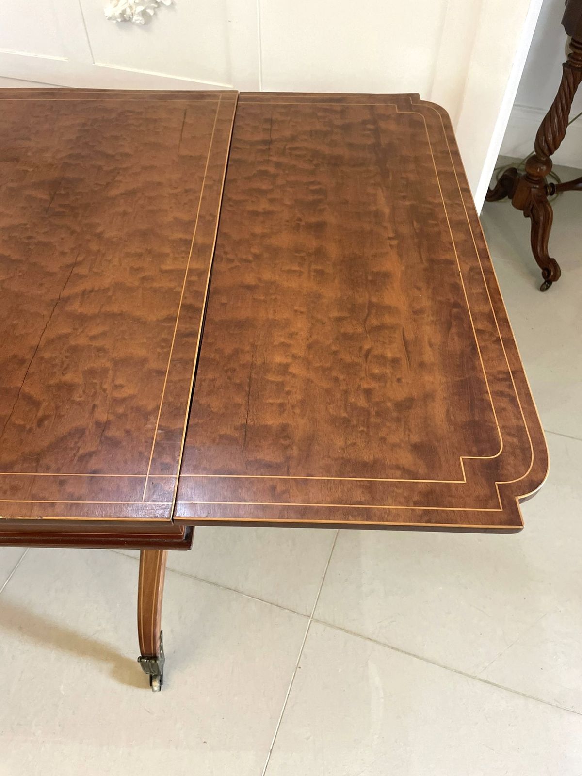 Furniture Unusual Antique 19th Century Quality Mahogany And Satinwood Inlaid Freestanding Dining Table photo