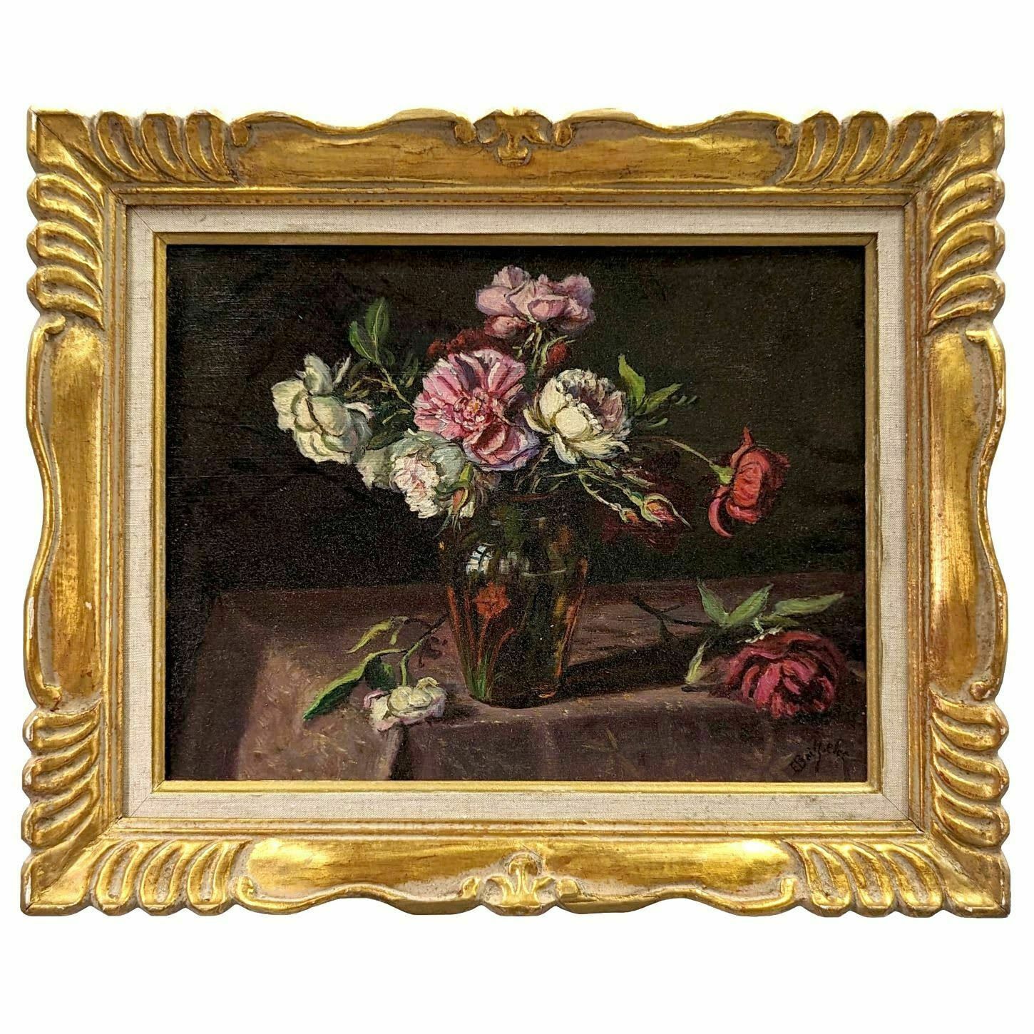 Painting Still Life With Vase Of Peonies