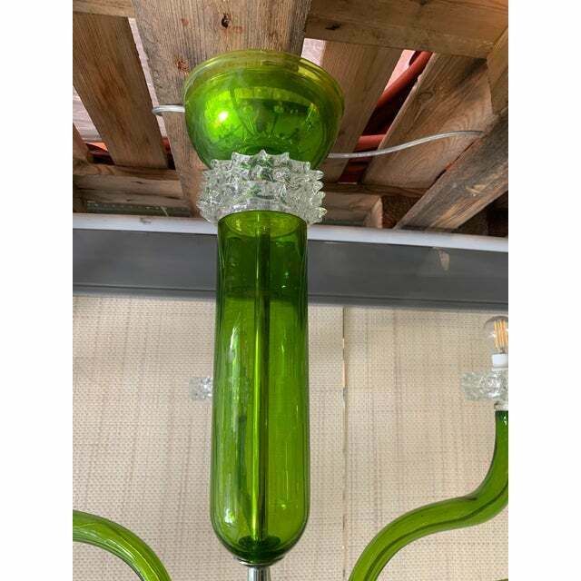 Contemporary Green Murano Glass Chandelier With Trasparent Rostrato Boubeches photo Lighting