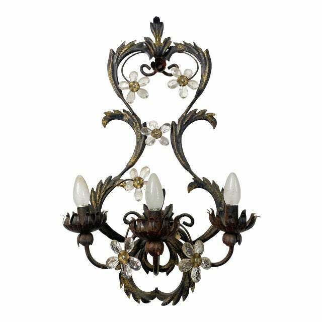 Contemporary Brunito And Rush Florentine Wrought Iron Wall Lamp With Floreal Crystals photo furniture