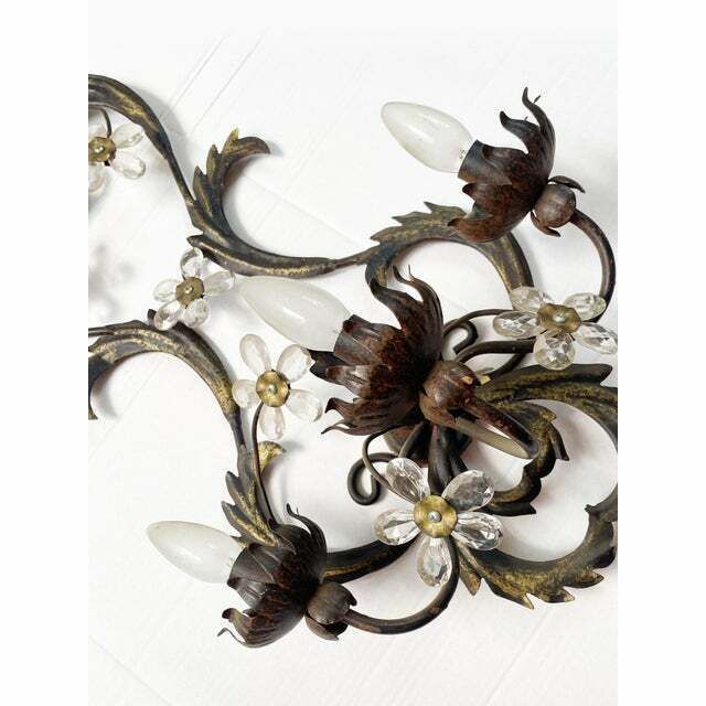 Contemporary Brunito And Rush Florentine Wrought Iron Wall Lamp With Floreal Crystals photo Lighting