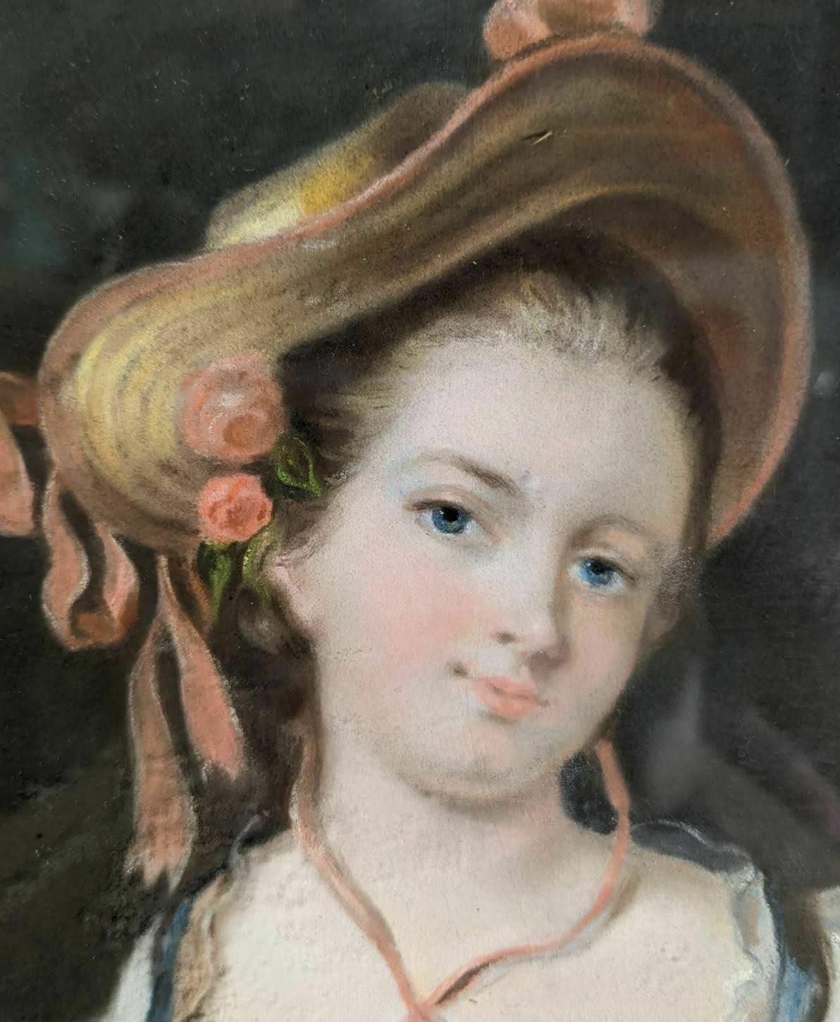 Portrait Of A Young Woman In Pastel Under Glass, 19th Century photo furniture