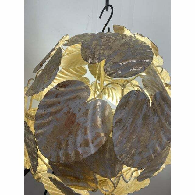 Contemporary Gold Leaf And White Leaves Sphere Suspension Pendant photo furniture