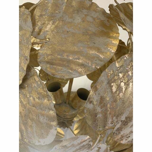Contemporary Gold Leaf And White Leaves Sphere Suspension Pendant photo vintage