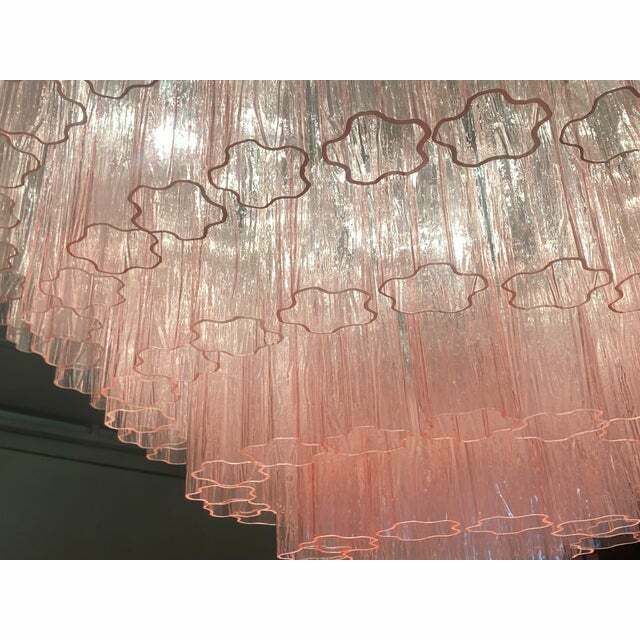 Lighting Contemporary Pink "Tronchi" Murano Glass Chandelier In Venini Style photo