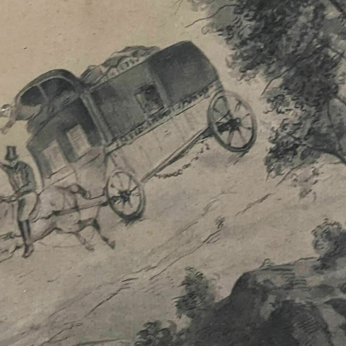 The Hitch At Full Gallop Wash Drawing, 19th Century photo Art