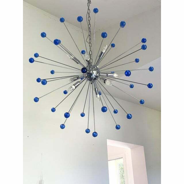 Contemporary Blue “Star” Murano Glass Sputnik Chandelier photo vinterior