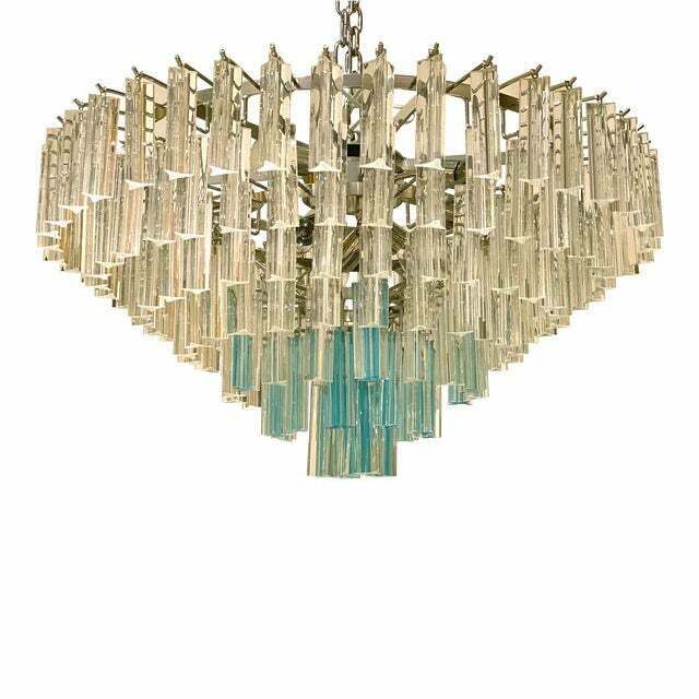 Contemporary Transparent And Ligh Blue Triedro Murano Glass Chandelier