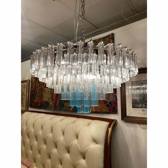 Contemporary Transparent And Ligh Blue Triedro Murano Glass Chandelier photo buy