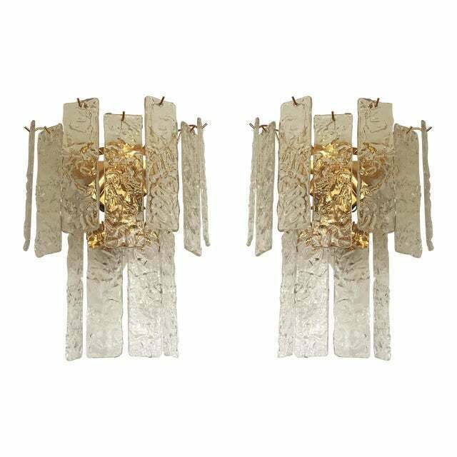 Pair Of Contemporary Hammered Strips ”Listelli” Murano Glass Wall Sconces
