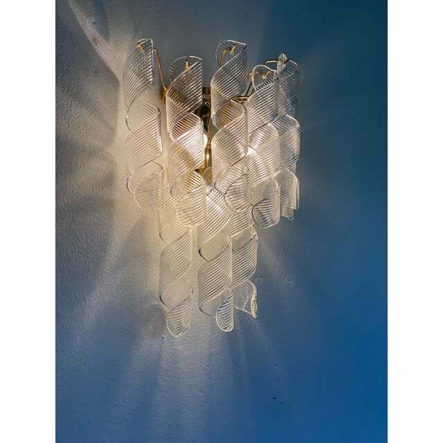 A Pair Of Contemporary Transparent “Ricci” Murano Glass Wall Sconces photo furniture