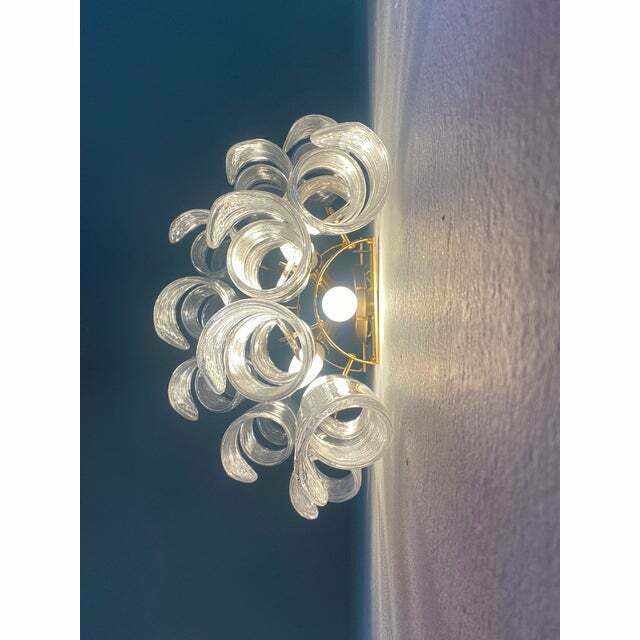 A Pair Of Contemporary Transparent “Ricci” Murano Glass Wall Sconces photo for sale