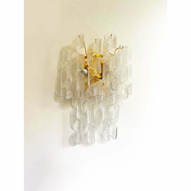 A Pair Of Contemporary Transparent “Ricci” Murano Glass Wall Sconces photo Lighting