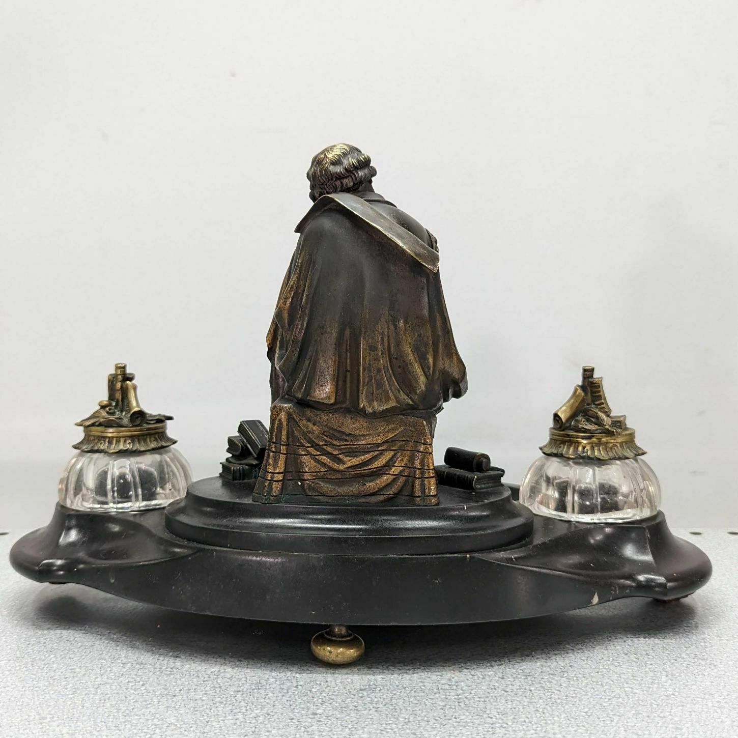 Rare Bronze And Black Marble Inkwell With Integrated 19th Century Bell System photo furniture