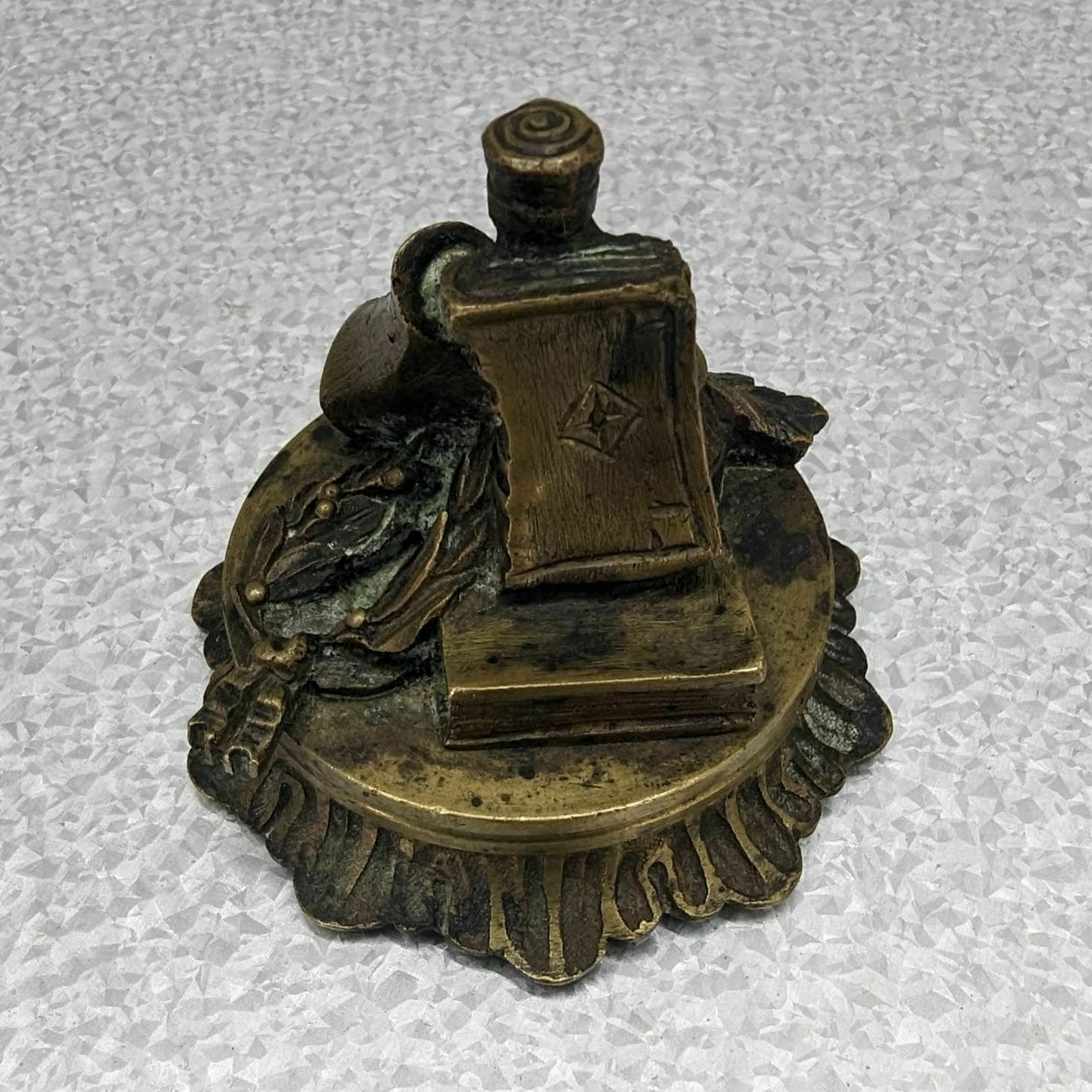 Rare Bronze And Black Marble Inkwell With Integrated 19th Century Bell System photo Home Decor