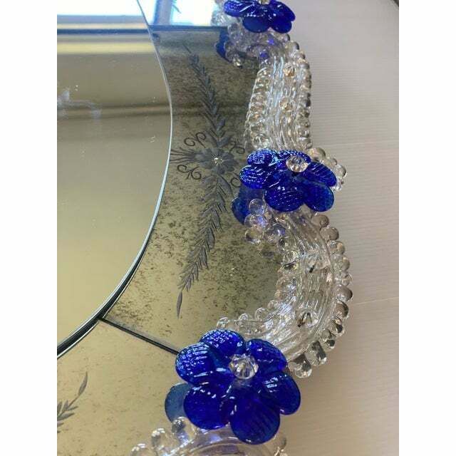 Early 21st Century Venetian Oval Floreal Hand Carving Mirror In Murano Glass photo Home Decor