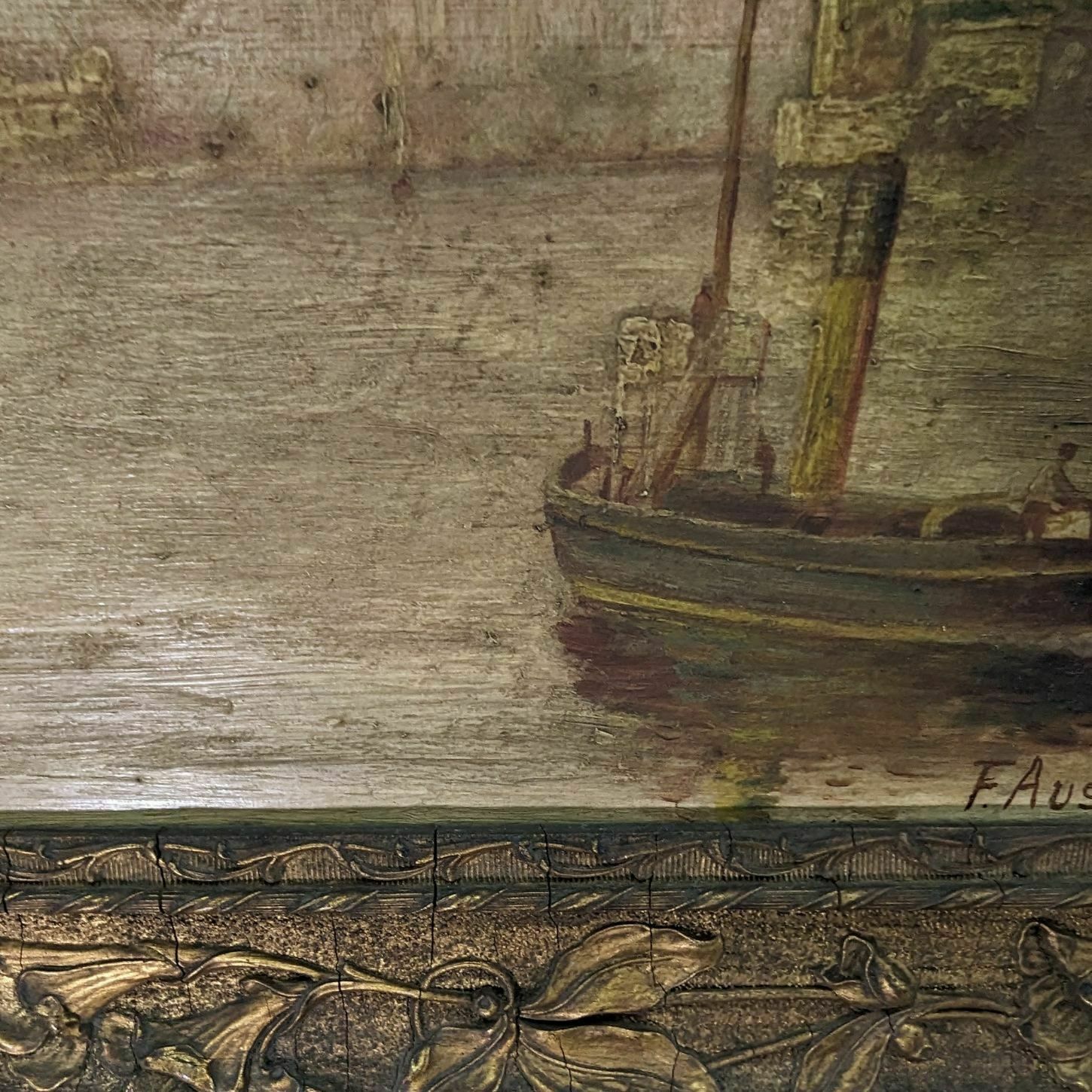 Boat In Port 1900 Marine Painting Signed F. Ausilia photo buy
