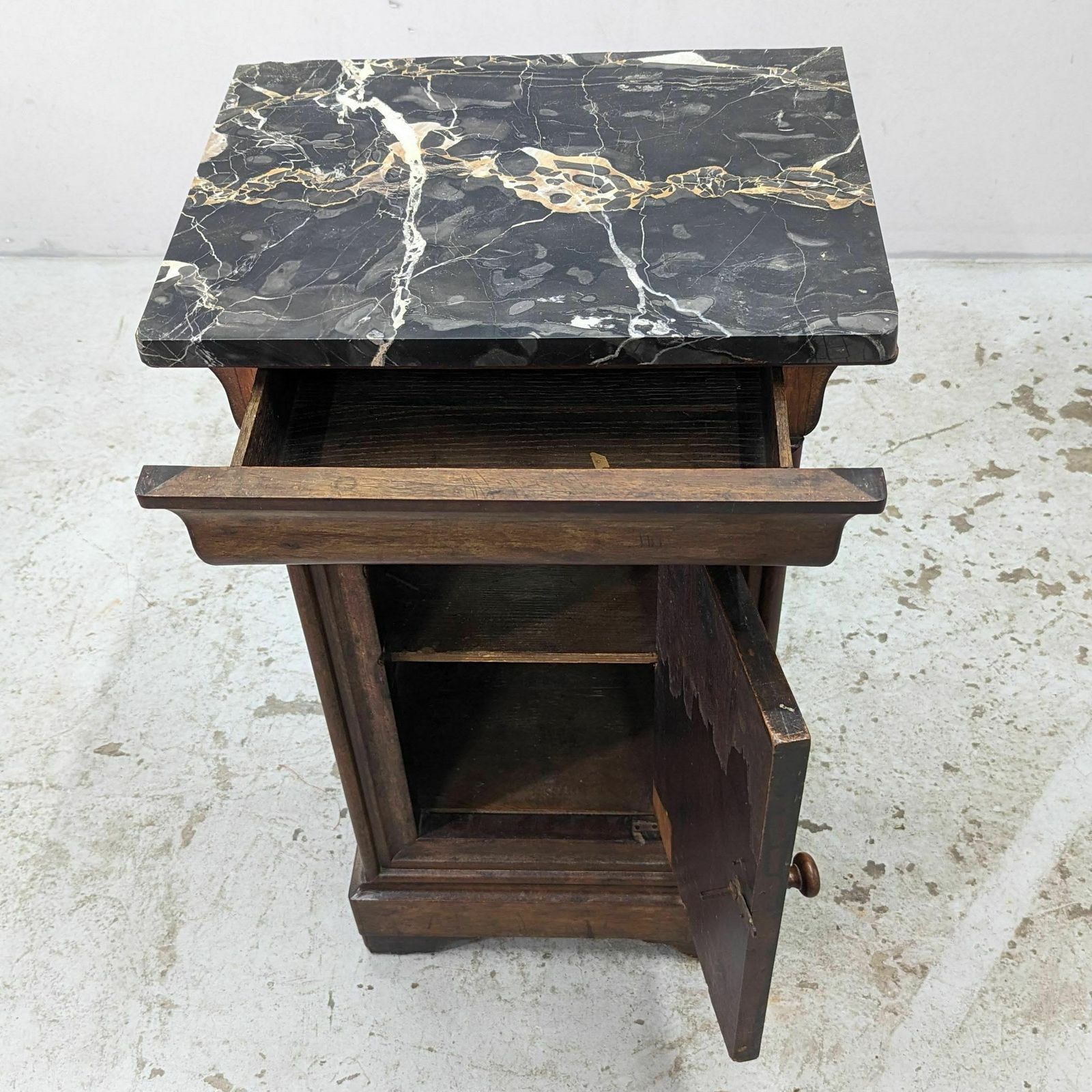 Bedside Table In Wood And Marble, Louis Philippe Style, 19th Century photo for sale