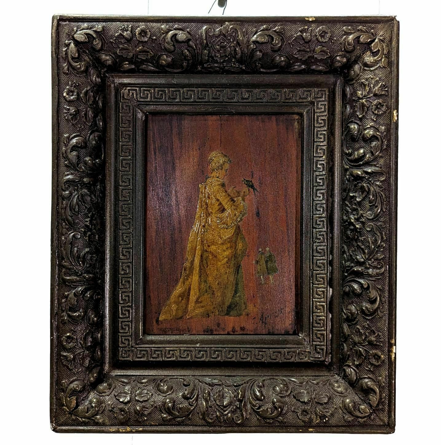 Painting On Wood Of A Character In 19th Century Dress