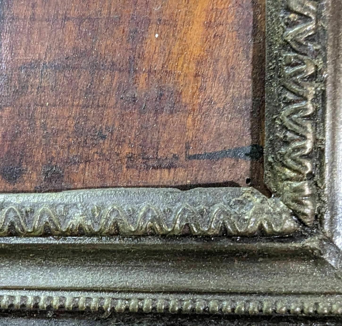 Painting On Wood Of A Character In 19th Century Dress photo for sale