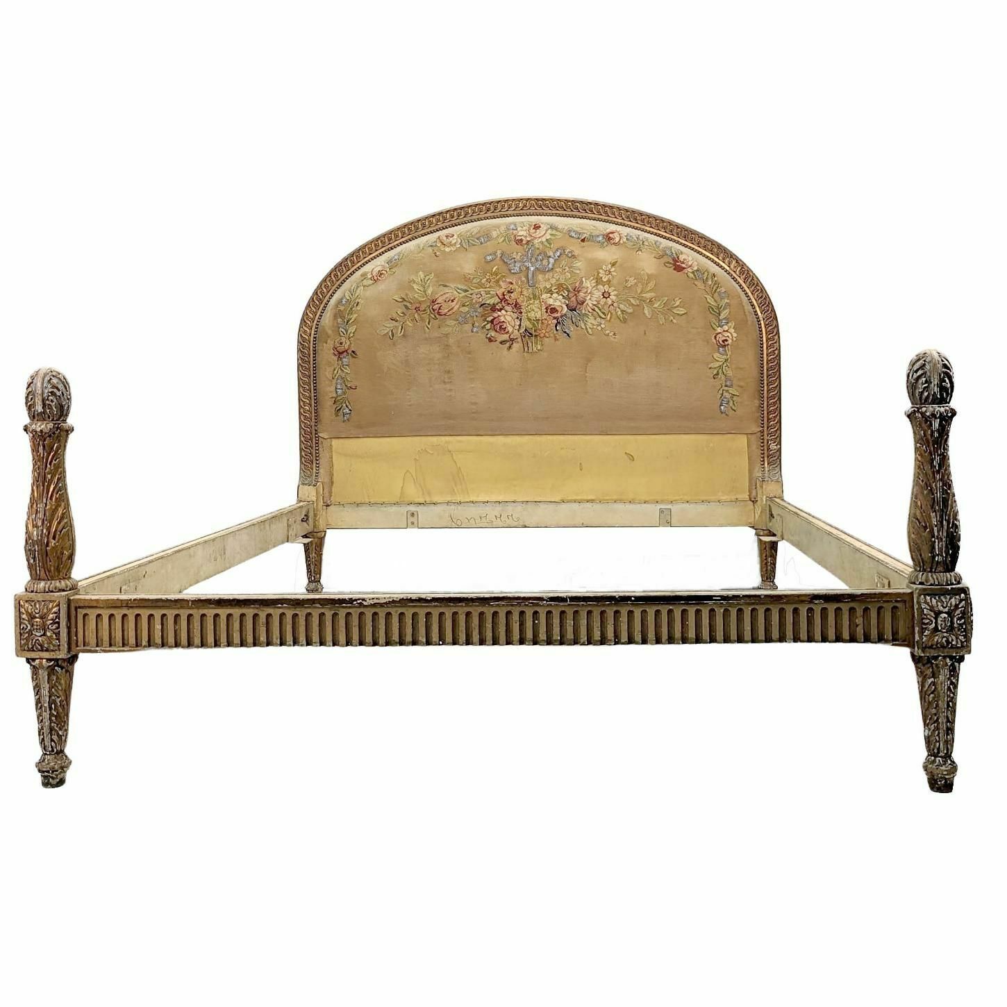 Lacquered And Gilded Louis XVI Style Bed With Floral Tapestry