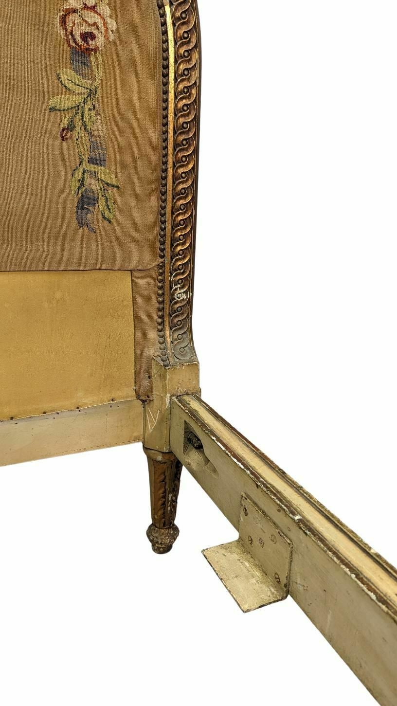 Lacquered And Gilded Louis XVI Style Bed With Floral Tapestry photo for sale