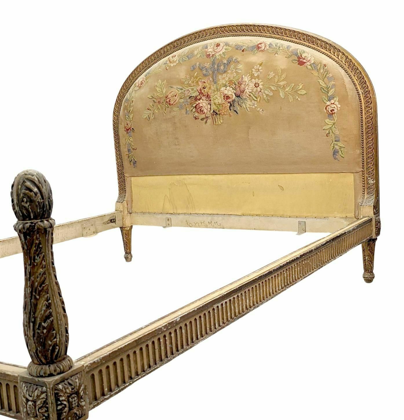 Lacquered And Gilded Louis XVI Style Bed With Floral Tapestry photo Furniture