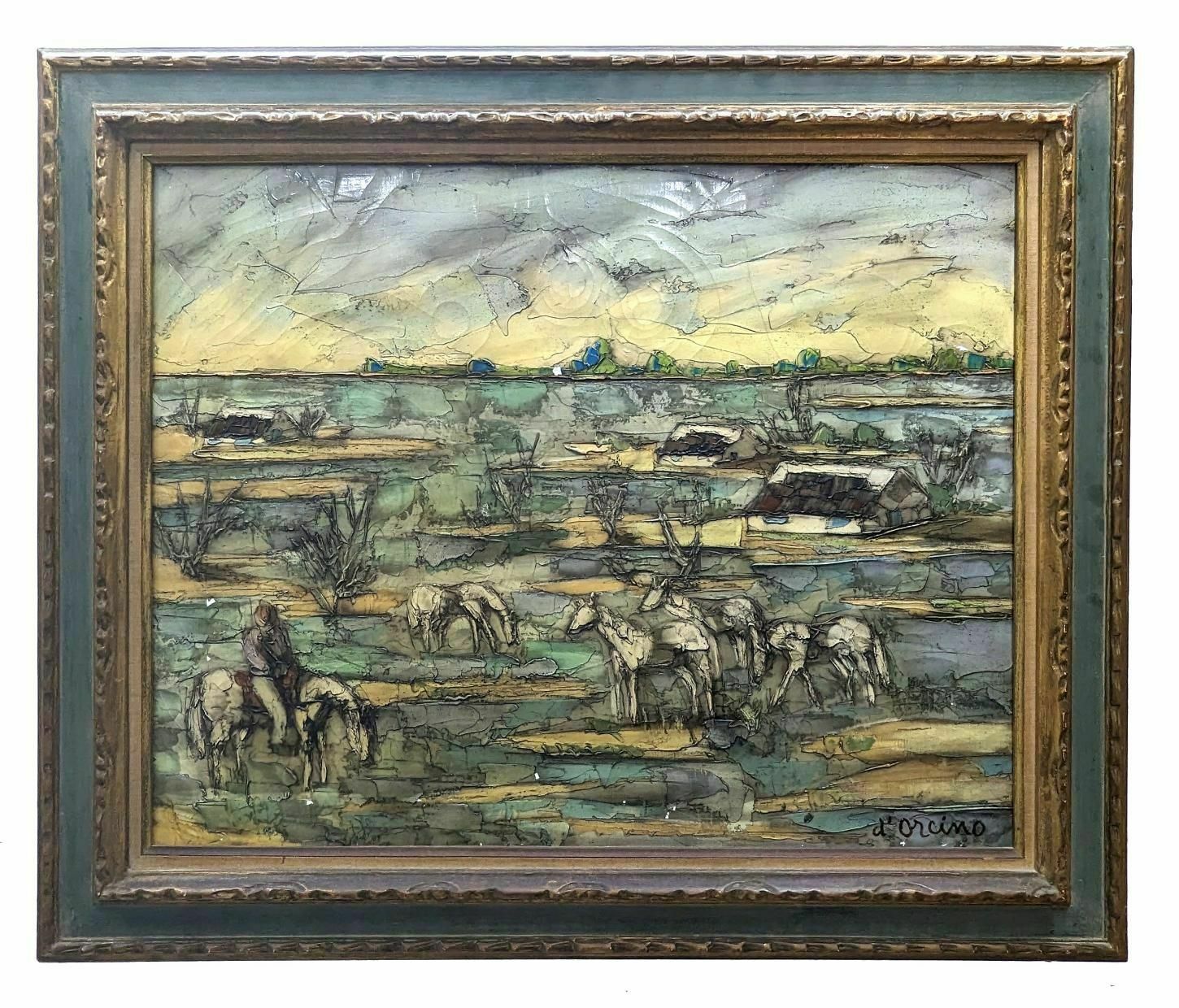 Oil On Canvas Signed D'orcino Camargue Landscape 20th Century