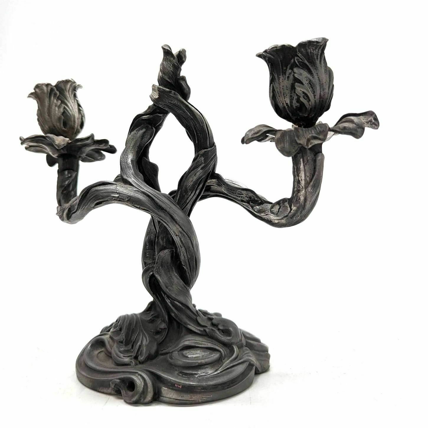 Pair Of Pewter Art Nouveau Candlesticks photo for sale