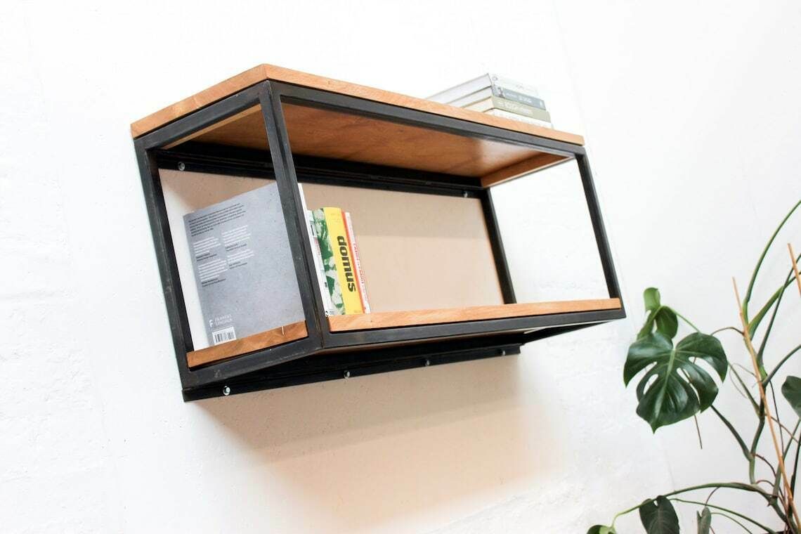 Orla Welded Dark Steel Box Section And Premium Oak Shelves/Storage Bespoke Industrial Furniture By