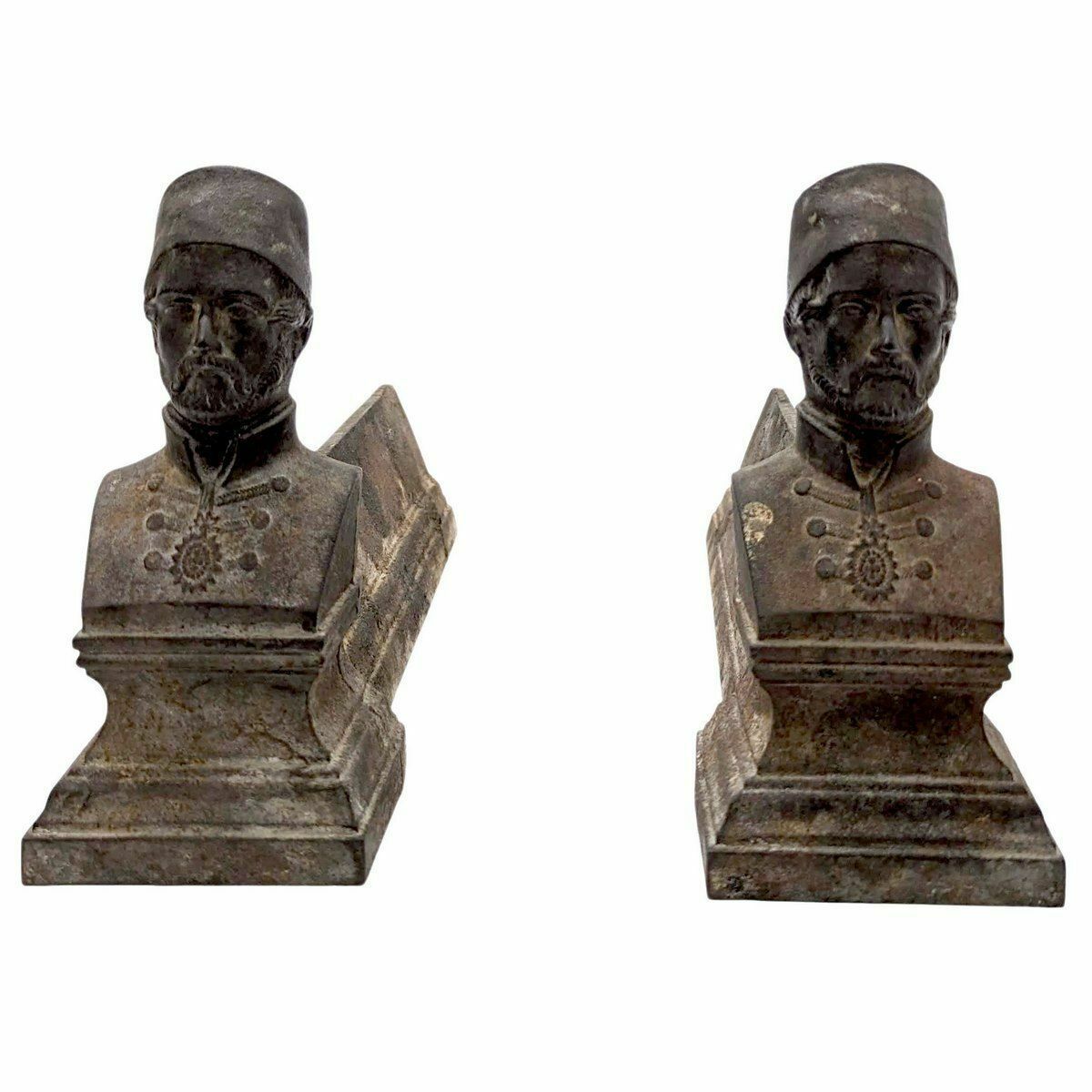 Pair Of Small Cast Iron Andirons With Mamelukes