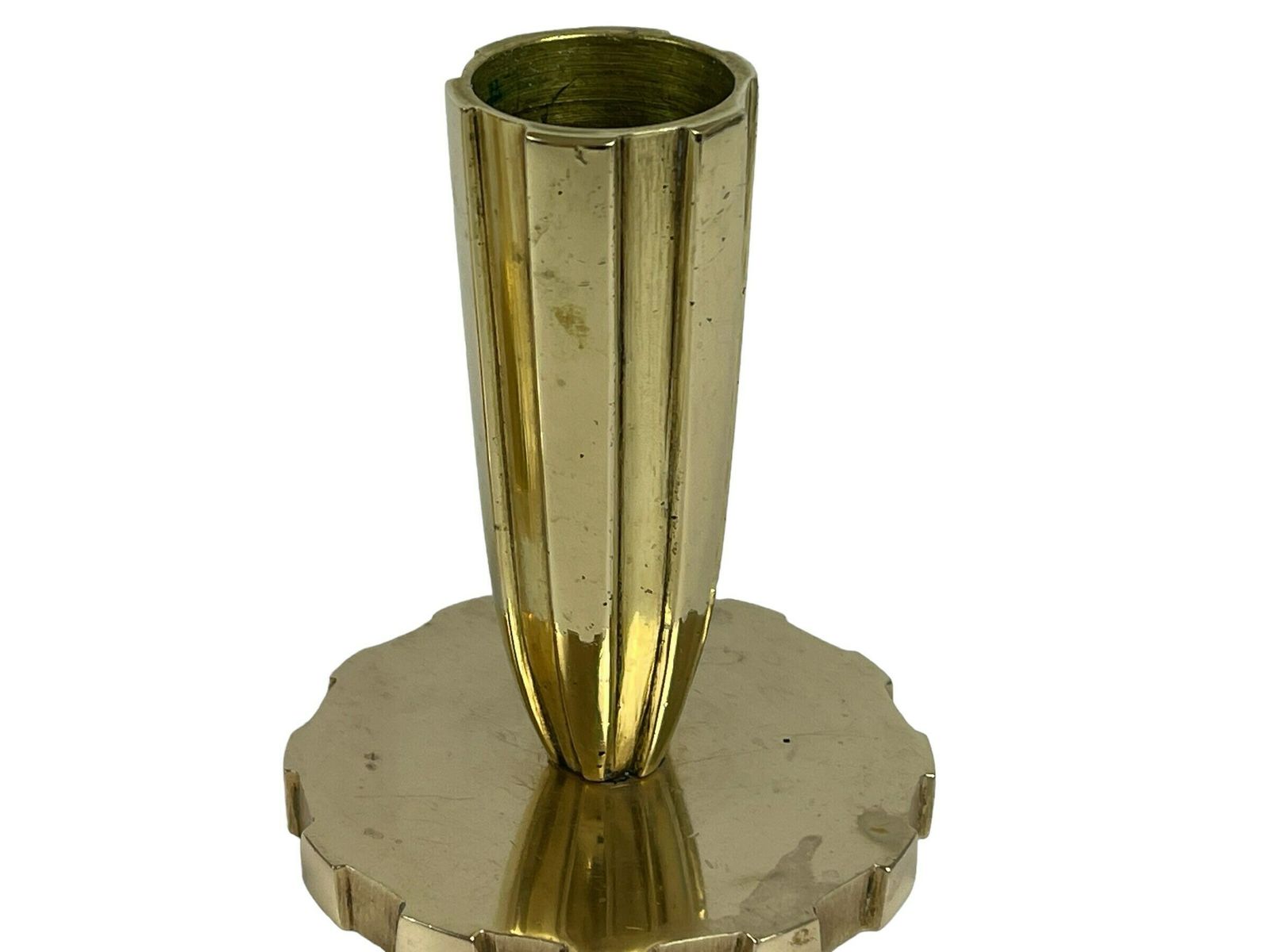 Pair Of Art Deco Brass Candleholders From Vendor, Copenhagen. Signed E.L. Circa 1940s. photo for sale